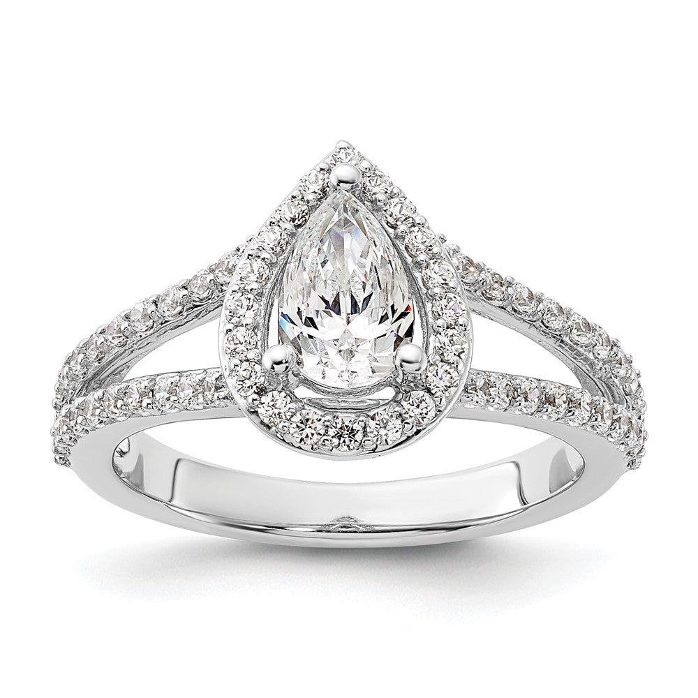14K White Gold Halo Plus (Holds 1 carat (8x5mm) Pear Center) 5/8 carat Diamond Semi-Mount Engagement Ring