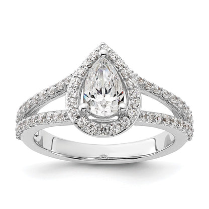 14K White Gold Halo Plus (Holds 1 carat (8x5mm) Pear Center) 5/8 carat Diamond Semi-Mount Engagement Ring