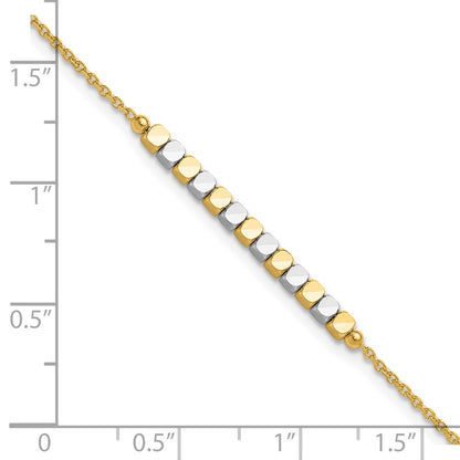 14K Two-Tone Gold Two-tone Square Beaded 7.5 Inch Bracelet