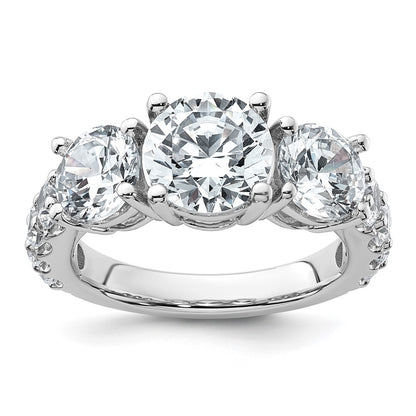 14K White Gold 5 carat Lab Grown Diamond VS+ F+ Round Complete Three Stone Engagement Ring