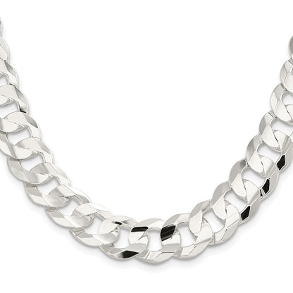 Sterling Silver Rhodium-plated 14.0mm Concave Beveled Curb 20 Inch Chain