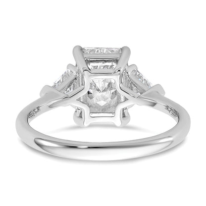 14K White Gold 1/2 carat Lab Grown Diamond VS+ F+ Triangle 2 carat Radiant Center Semi Mount Three Stone Engagement Ring