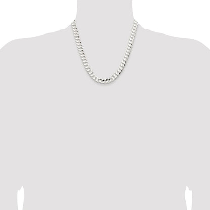 Sterling Silver Rhodium-plated 9.75mm Concave Beveled Curb 20 Inch Chain