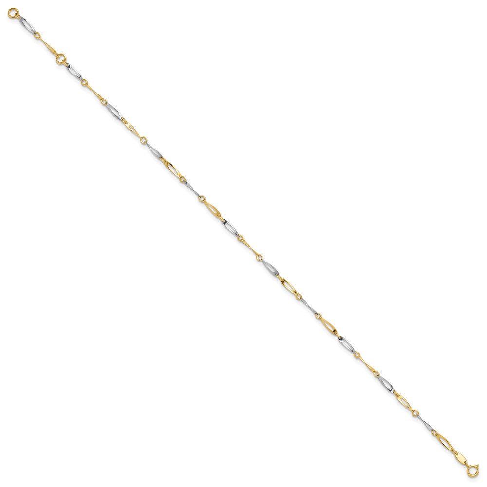 14K Two-Tone Gold Polished Oval Twist Link 9 Inch Plus 1 Inch Extender - Total 10 Inch Anklet
