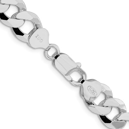 Sterling Silver Rhodium-plated 10.6mm Beveled Curb 24 Inch Chain