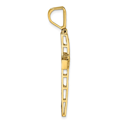 14K Yellow Gold Polished Diamond-cut Fancy Latin Cross Pendant