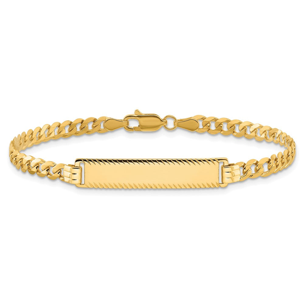 14K Yellow Gold Polished Solid Chain/Solid Plate Flat Curb Link Diamond-cut 29x6.5mm Plate 8 Inch ID Bracelet