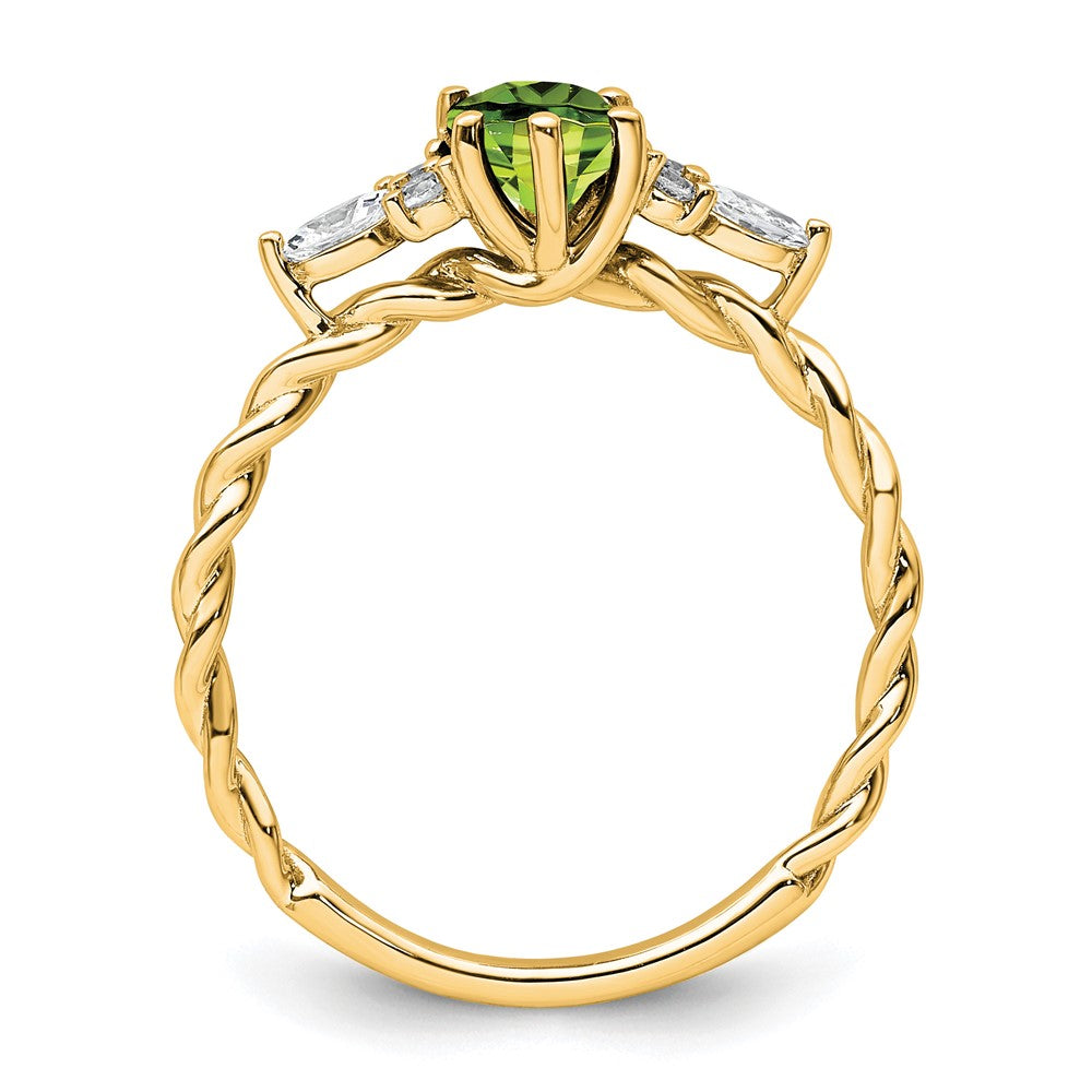 14K Yellow Gold Diamond and 7x5 Oval August/Peridot Size 7 Twisted Ring