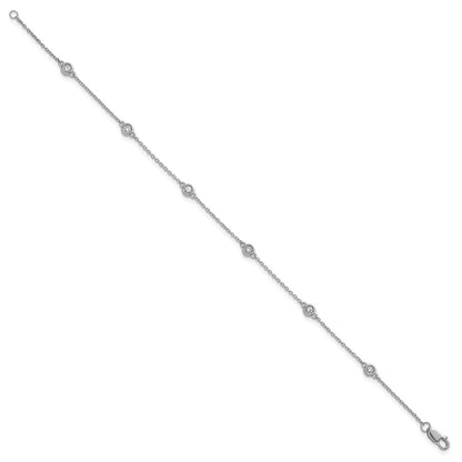14K White Gold Complete 1/5 carat Bezel-set Diamond and Cable Chain 6-Station 7 Inch Bracelet