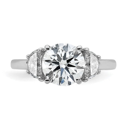 14K White Gold 1/2 carat Lab Grown Diamond VS/SI+ G+ 2 carat Center Round Semi Mount Three Stone Engagement Ring