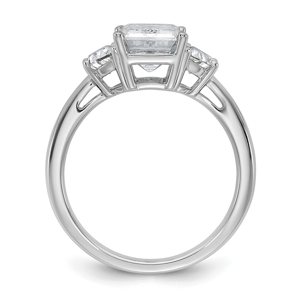 14K White Gold 3 1/8 carat Certified Lab Grown Diamond VS+ F+ Complete Emerald and Half Moon Three Stone Engagement Ring