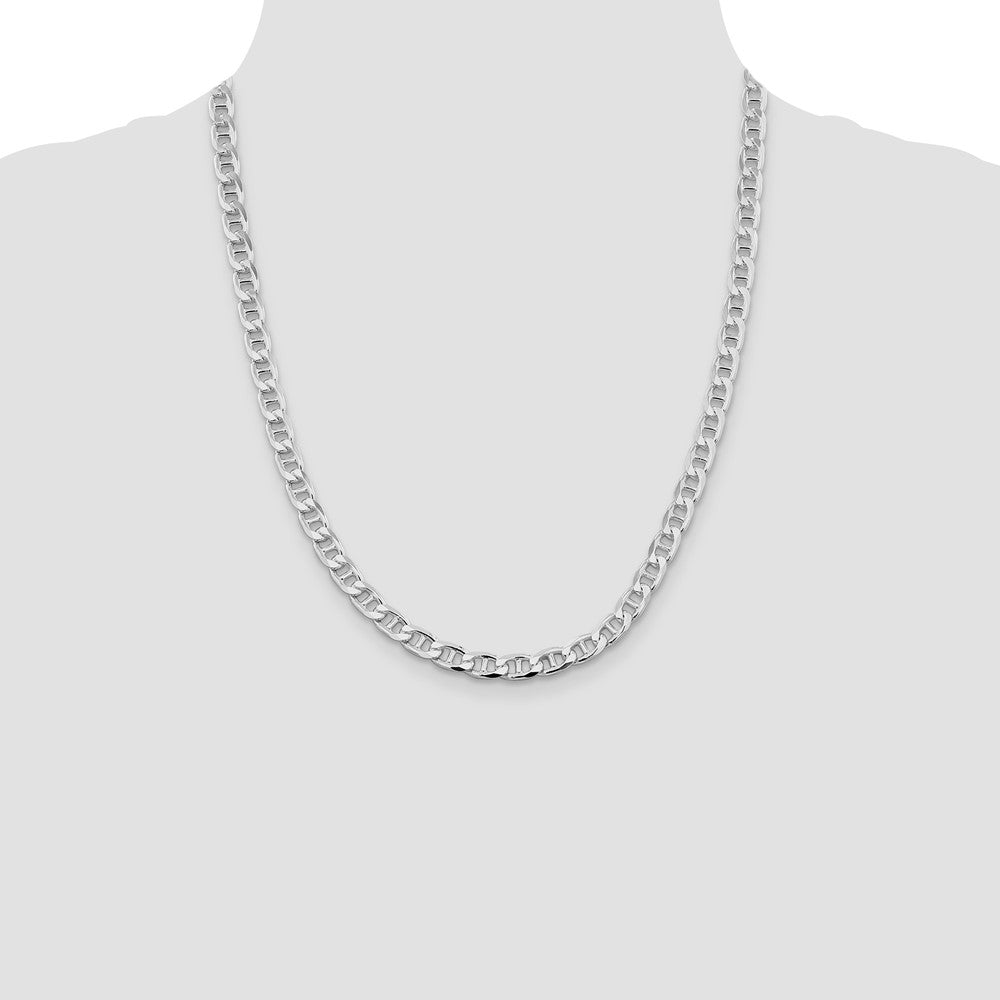 Sterling Silver Rhodium-plated 6.5mm D/C Flat Anchor Curb 22 Inch Chain