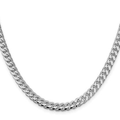 Sterling Silver Rhodium-plated 6mm Domed w/ Side D/C Curb 26 Inch Chain