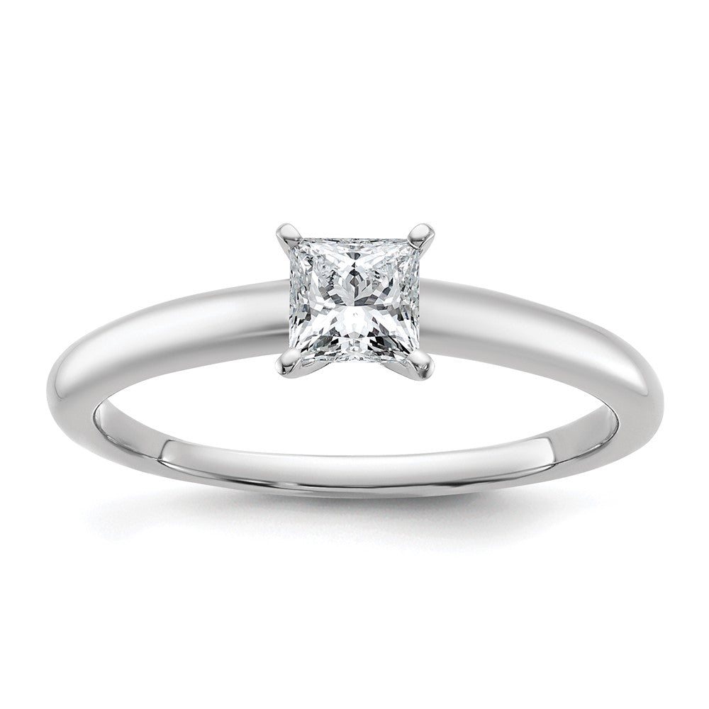 14K White Gold 1/2 carat Certified Lab Grown Diamond VS+ F+ Princess Complete Solitaire Engagement Ring