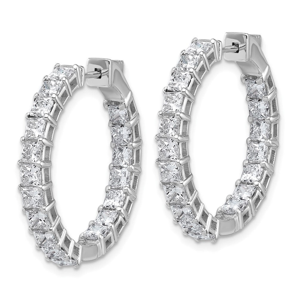 14K White Gold 6 1/8 Lab Grown Diamond VS+ F+ Princess Complete In and Out Hoop Earrings