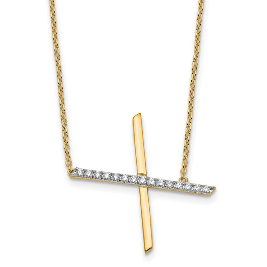 14K Yellow Gold Sideways Diamond Initial X 18 Inch Necklace