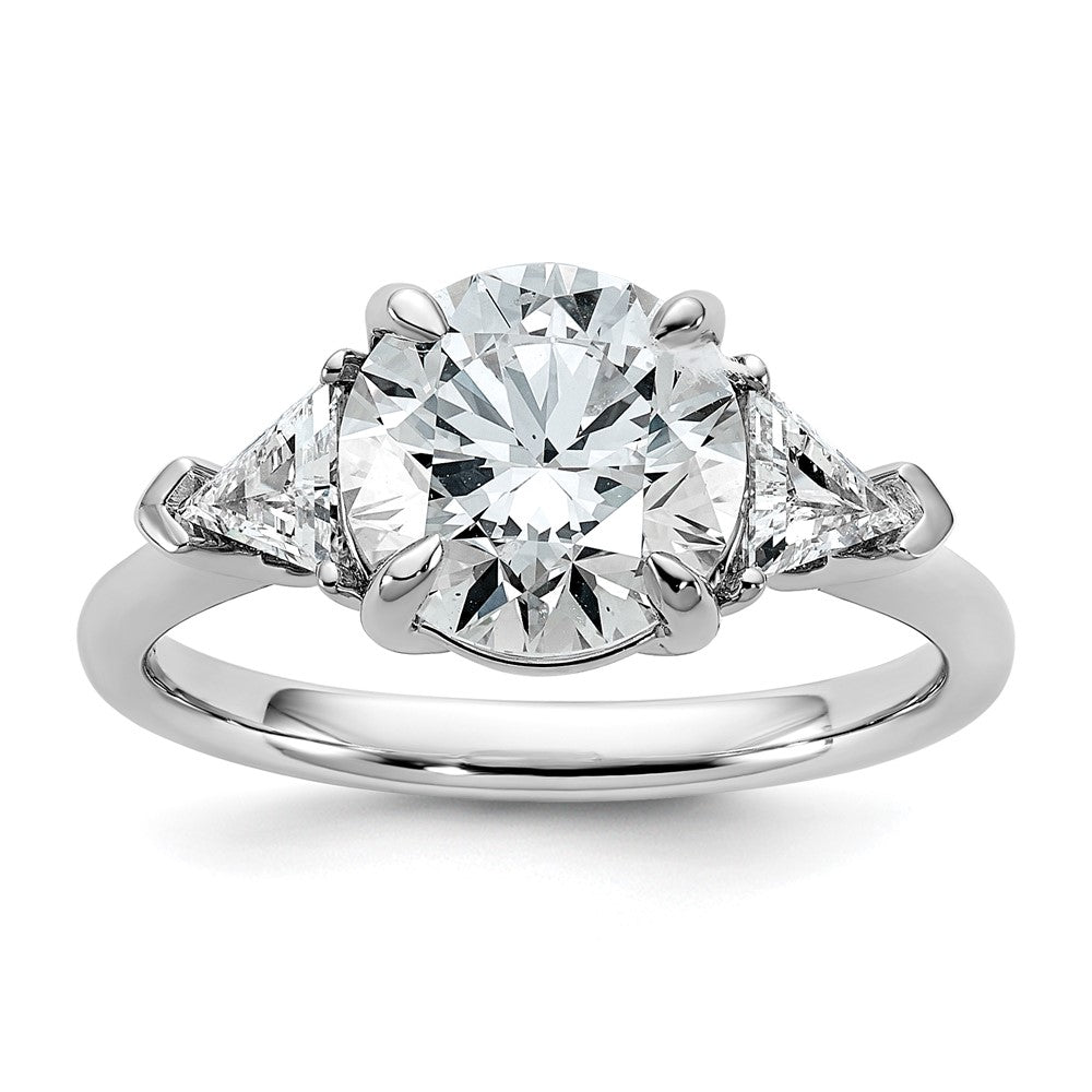 14K White Gold 5/8 carat Lab Grown Diamond VS+ F+ Triangle 2 1/2 carat Round Semi Mount Three Stone Engagement Ring