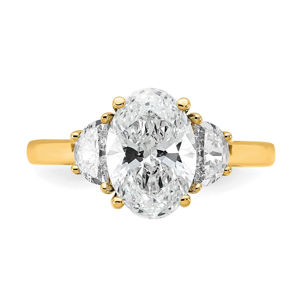 14K Yellow Gold 2 1/2 carat Certified Lab Grown Diamond VS/SI+ G+ Complete Oval and Half Moon Three Stone Engagement Ring