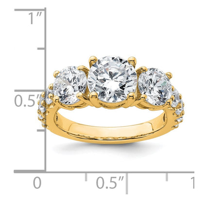 14K Yellow Gold 4 carat Lab Grown Diamond VS+ F+ Round Complete Three Stone Engagement Ring