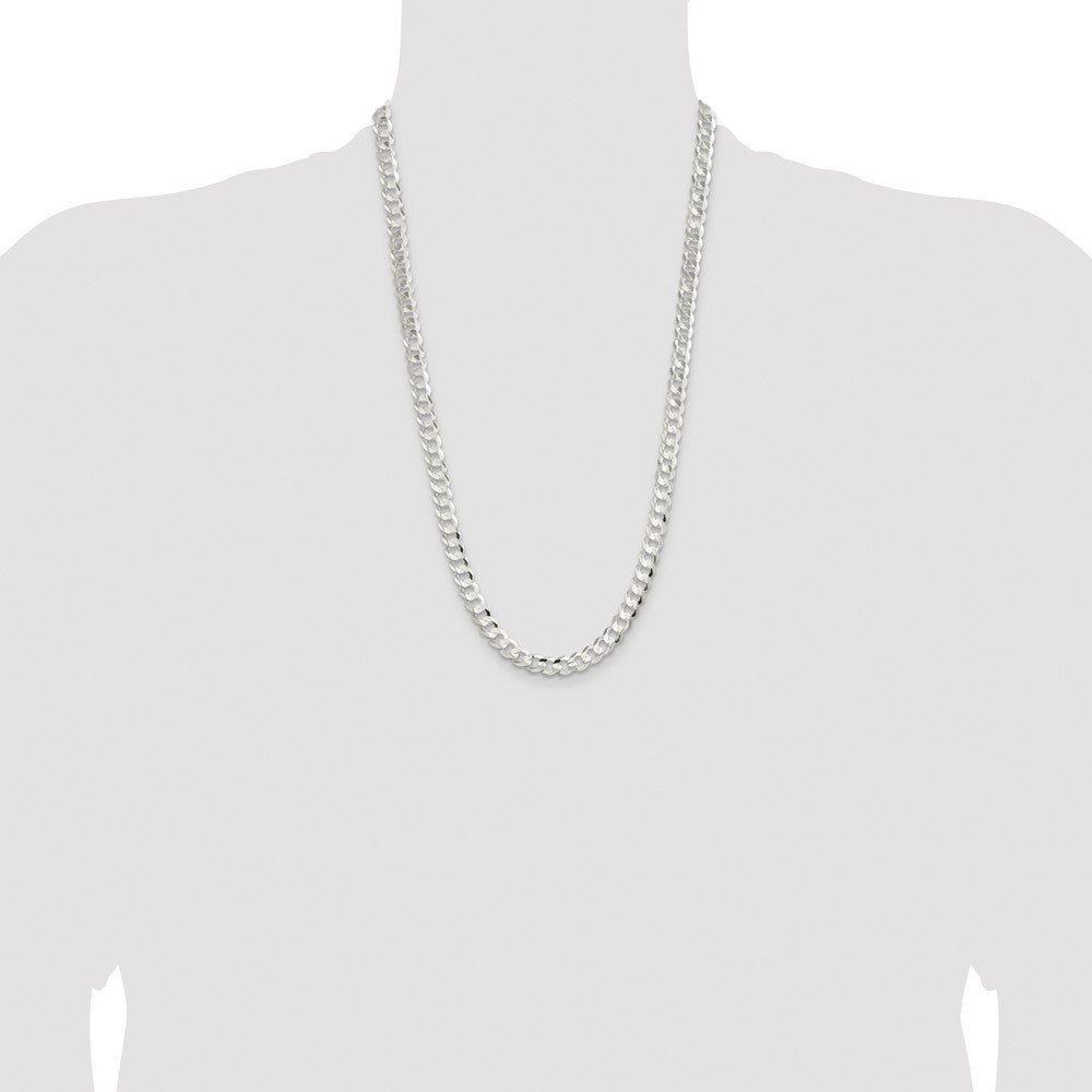 Sterling Silver Rhodium-plated 7.8mm Concave Beveled Curb 26 Inch Chain
