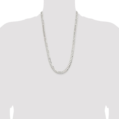 Sterling Silver Rhodium-plated 7.8mm Concave Beveled Curb 26 Inch Chain