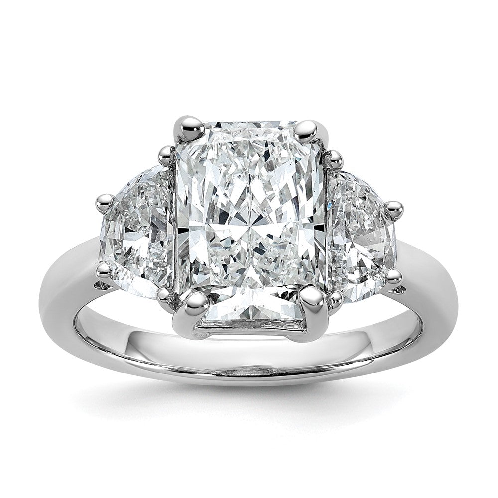 14K White Gold 4 carat Certified Lab Grown Diamond VS/SI+ G+ Radiant and Half Moon Complete Three Stone Engagement Ring