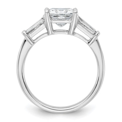 14K White Gold 2 1/5 carat Lab Grown Diamond VS+ F+ Princess and Tapered Baguette Complete Three Stone Engagement Ring