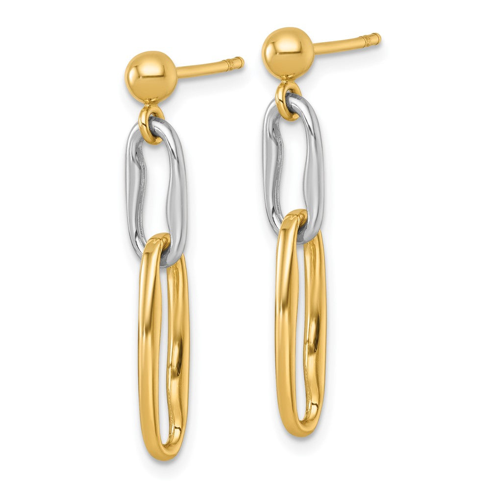 14K Two-Tone Gold Two-tone Polished Fancy Long Link Dangle Post Earrings