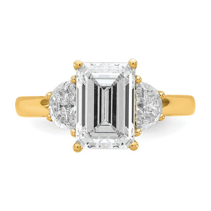 14K Yellow Gold 3 1/8 carat Certified Lab Grown Diamond VS+ F+ Complete Emerald and Half Moon Three Stone Engagement Ring