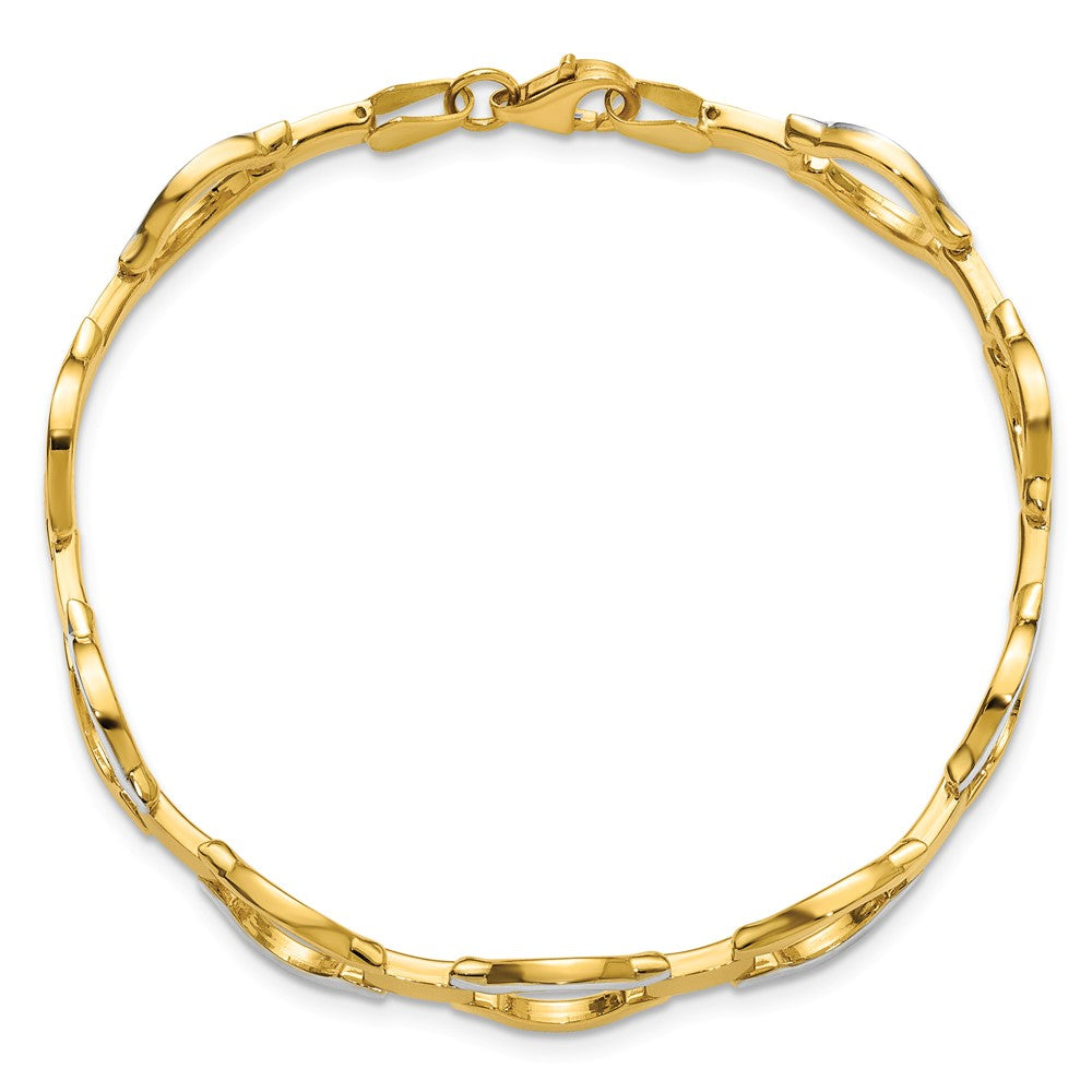 14K Yellow Gold w/Rhodium Fancy Link 7.25 Inch Bracelet