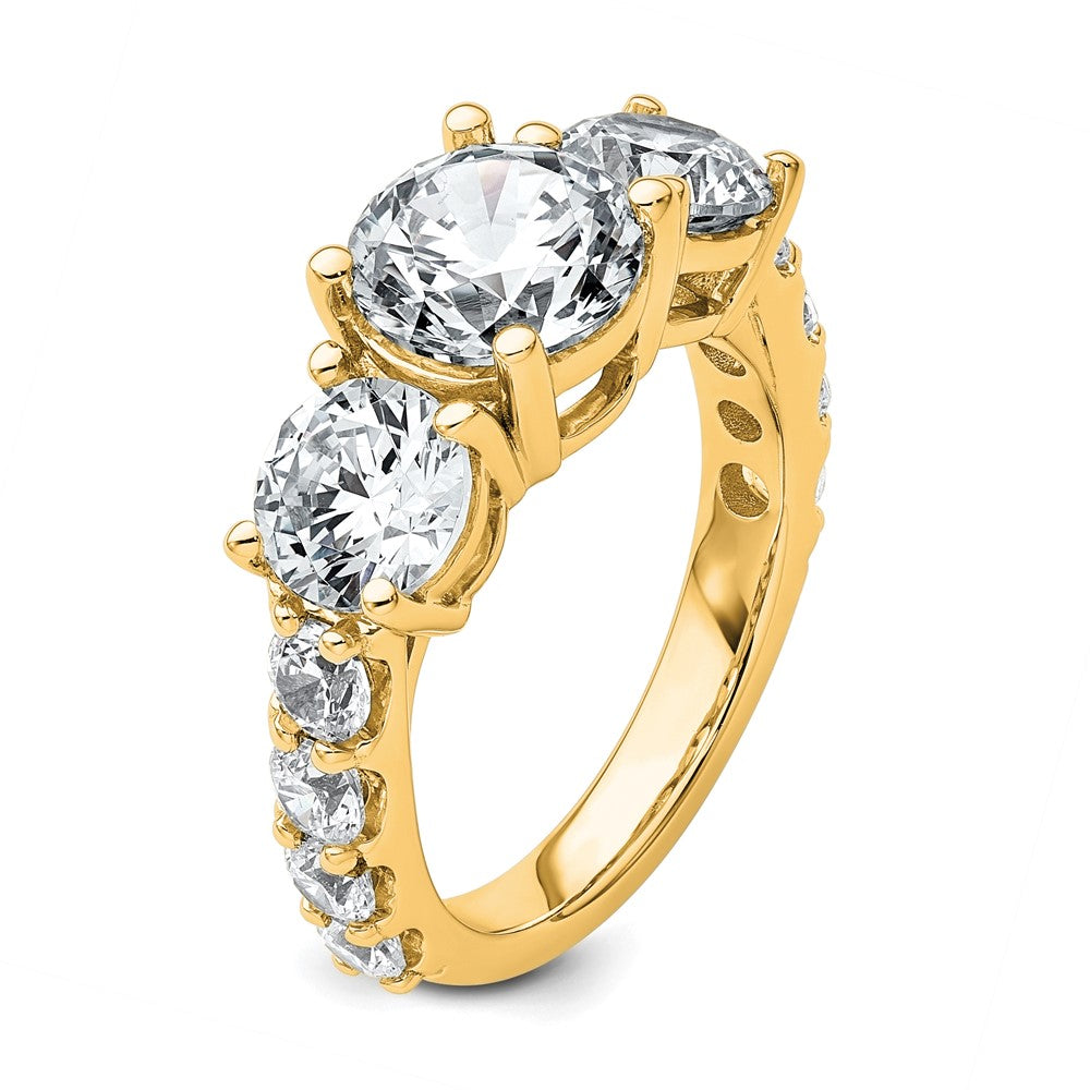 14K Yellow Gold 5 carat Certified Lab Grown Diamond VS+ F+ Round Complete Three Stone Engagement Ring