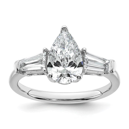 14K White Gold 5/8 carat Lab Grown Diamond VS+ F+ Tapered Baguette 1 1/2 carat Pear Center Semi Mount Engagement Ring