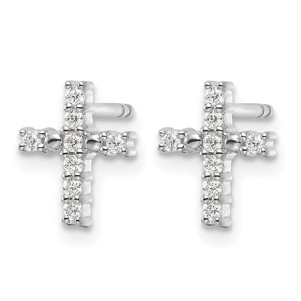 14K White Gold Polished Diamond Cross Post Earrings