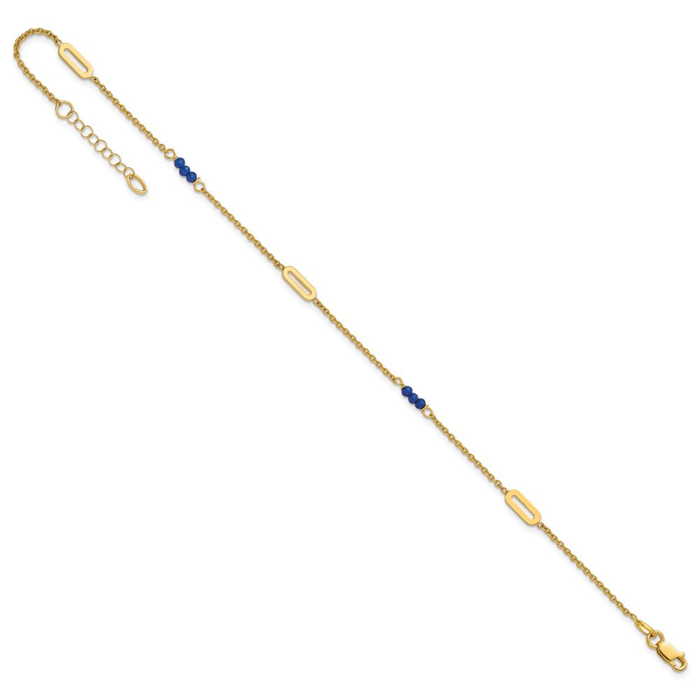 14K Yellow Gold Polished Blue Spinel Beads and Ovals 9 Inch Plus 1 Inch Extender - Total 10 Inch Anklet