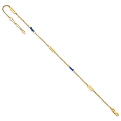 14K Yellow Gold Polished Blue Spinel Beads and Ovals 9 Inch Plus 1 Inch Extender - Total 10 Inch Anklet