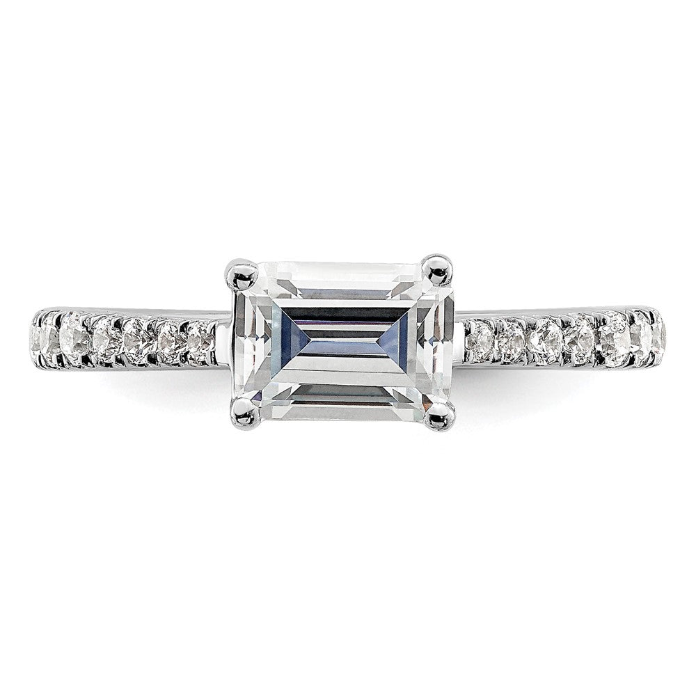 14K White Gold East West (Holds 1 carat (6.9x5.2mm) Emerald-cut Center) 1/4 carat Diamond Semi-Mount Engagement Ring