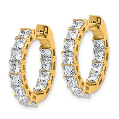 14K Yellow Gold 4 carat Lab Grown Diamond VS+ F+ Princess Complete In and Out Hoop Earrings