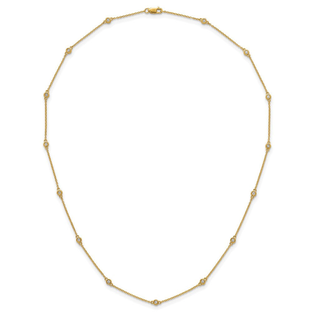14K Yellow Gold Complete 1/4 carat Bezel-set Diamond and Cable Chain 15-Station 18 Inch Necklace