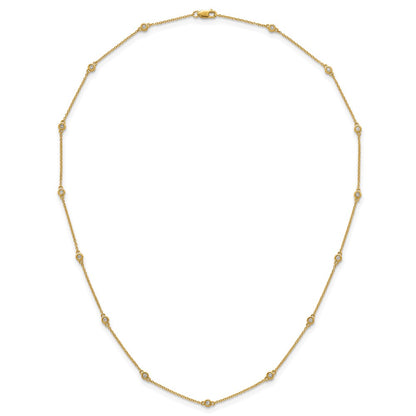 14K Yellow Gold Complete 1/4 carat Bezel-set Diamond and Cable Chain 15-Station 18 Inch Necklace