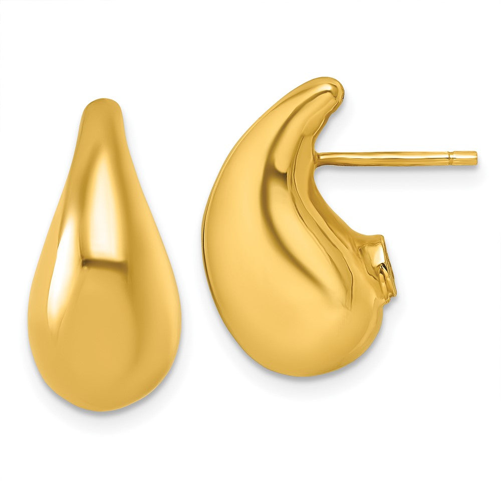 14K Yellow Gold Polished 3D Curved Puffed Teardrop Post Earrings