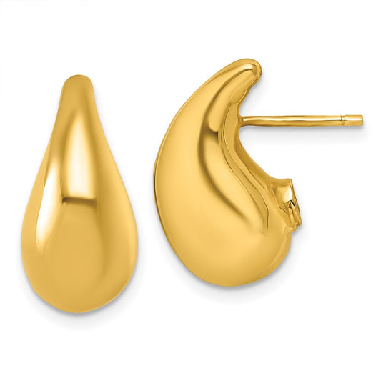 14K Yellow Gold Polished 3D Curved Puffed Teardrop Post Earrings