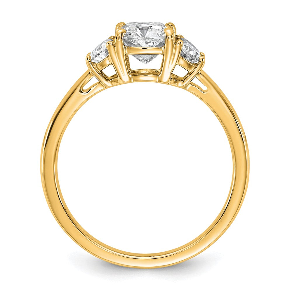 14K Yellow Gold 1 3/8 carat Certified Lab Grown Diamond VS+ F+ Complete Cushion and Half Moon Three Stone Engagement Ring