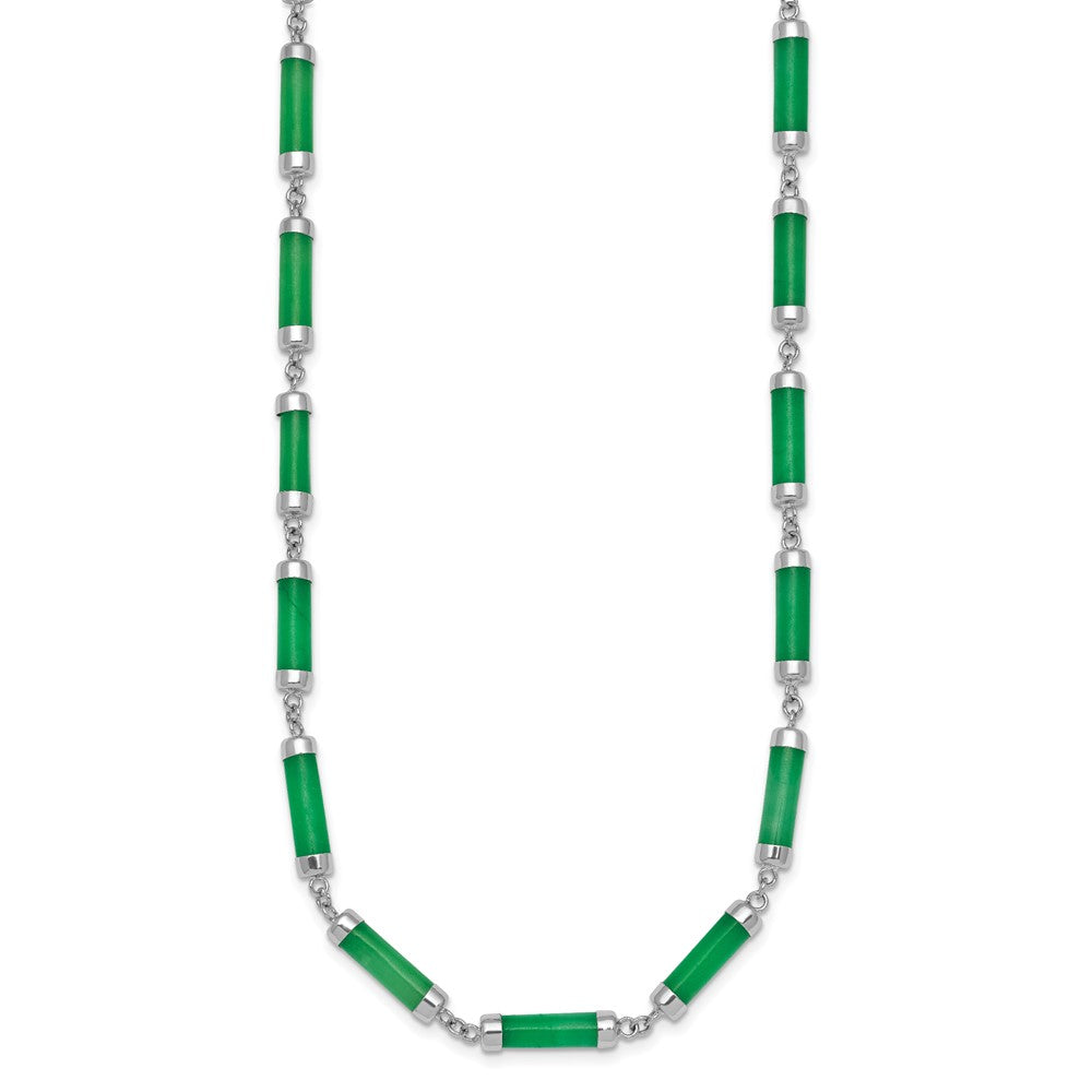 Sterling Silver Rhodium-plated Polished Jade Bars 16.75 Inch with 0.5 Inch Extension Necklace