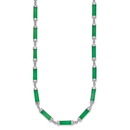 Sterling Silver Rhodium-plated Polished Jade Bars 16.75 Inch with 0.5 Inch Extension Necklace