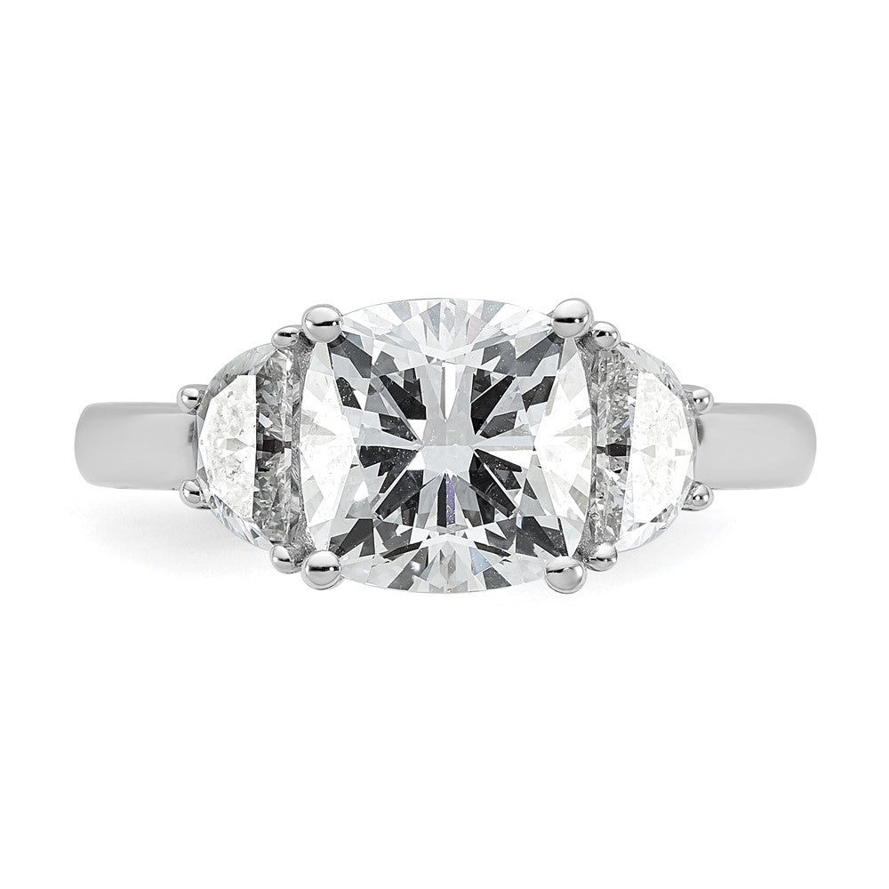14K White Gold 3 1/8 carat Certified Lab Grown Diamond VS/SI+ G+ Complete Cushion and Half Moon Three Stone Engagement Ring