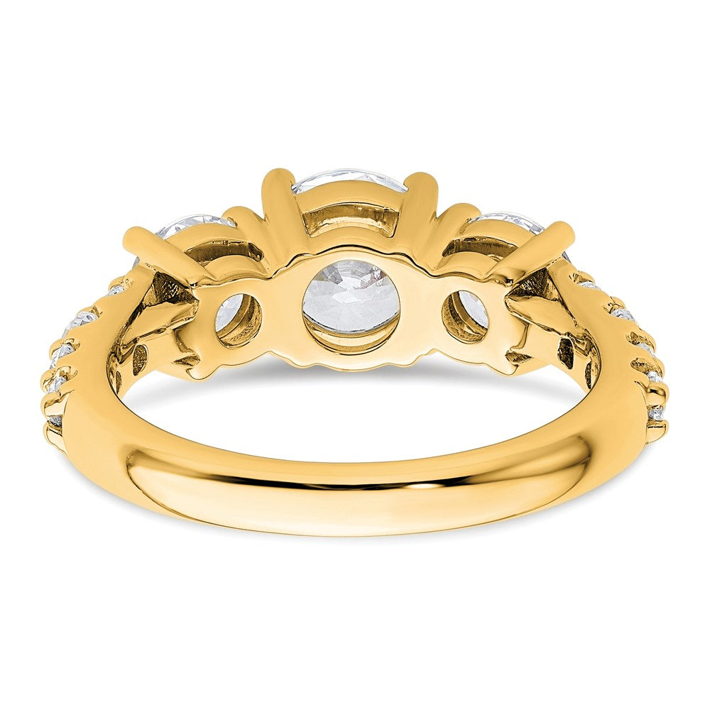 14K Yellow Gold 3 carat Lab Grown Diamond VS/SI+ G+ Round Complete Three Stone Engagement Ring