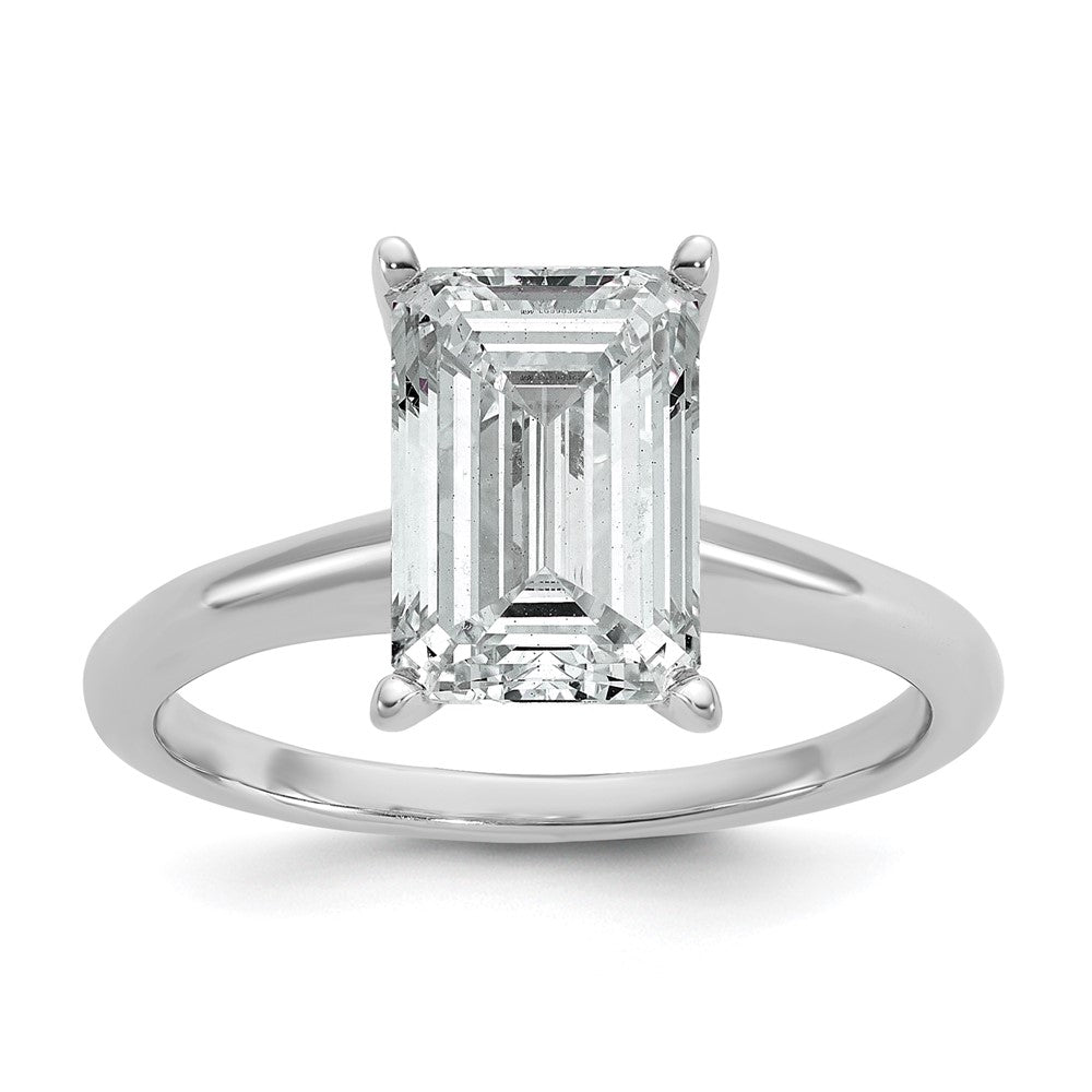 14K White Gold 3 carat Certified Lab Grown Diamond VS+ F+ Emerald Solitaire Complete Engagement Ring