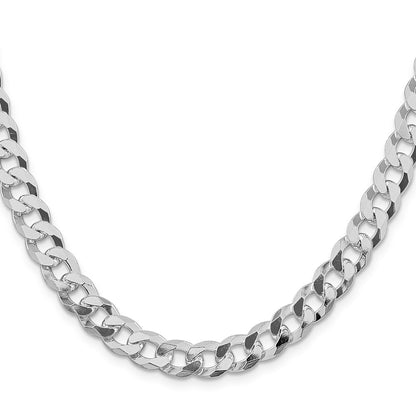 Sterling Silver Rhodium-plated 8.5mm Beveled Curb 20 Inch Chain