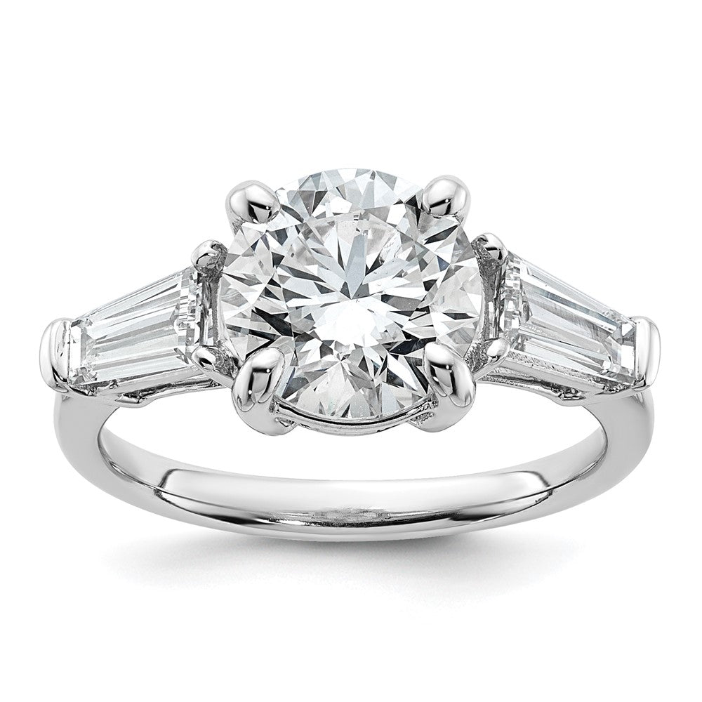 14K White Gold 3 1/3 carat Certified Lab Grown Diamond VS+ F+ Round and Tapered Baguette Complete Three Stone Engagement Ring