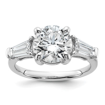 14K White Gold 3 1/3 carat Certified Lab Grown Diamond VS+ F+ Round and Tapered Baguette Complete Three Stone Engagement Ring